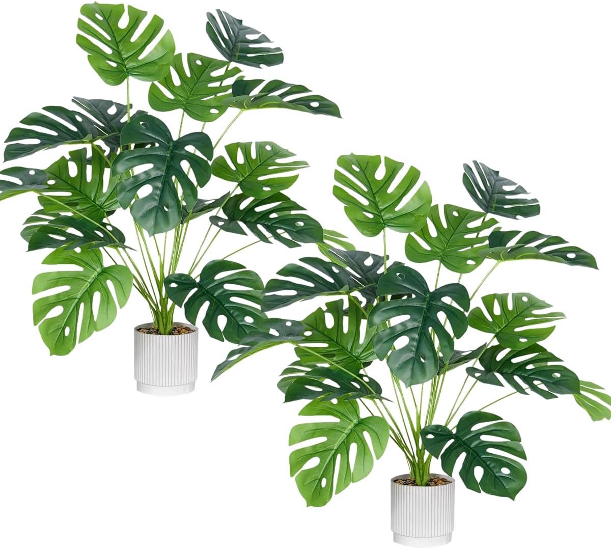 SnelShoppen - 2 Stuks Kunstplant Monstera in Pot 28 Inch | Realistische Tropische Kamerplanten voor Woonkamer, Kantoor, Tafel Decoratie