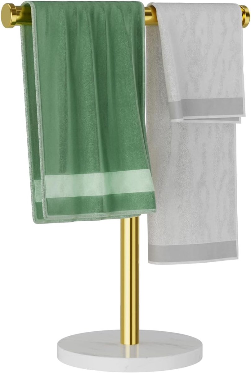 SnelShoppen - T Shape Vrijstaande Handdoekhouder voor Badkamer, Rvs Towel Rack met Marmeren Basis, Perfecte Organizer voor Keuken en Badkamer