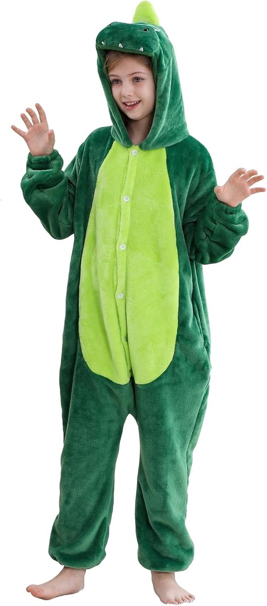 SnelShoppen - Unisex Dieren Hooded Romper Pyjama's voor Kinderen 3-12 Jaar - Jumpsuit met Knopen - Perfect voor Slapen, Feesten en Spelen - Comfortabe
