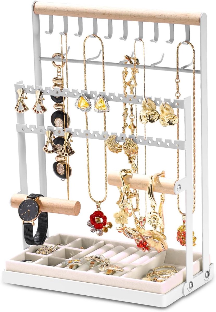 SnelShoppen - Jewellery Stand, Sieradenhouder, Sieradenboom met Opbergbasis, Organizer met 15 Haken voor Kettingen, Armbanden, Oorbellen, Decoratief e