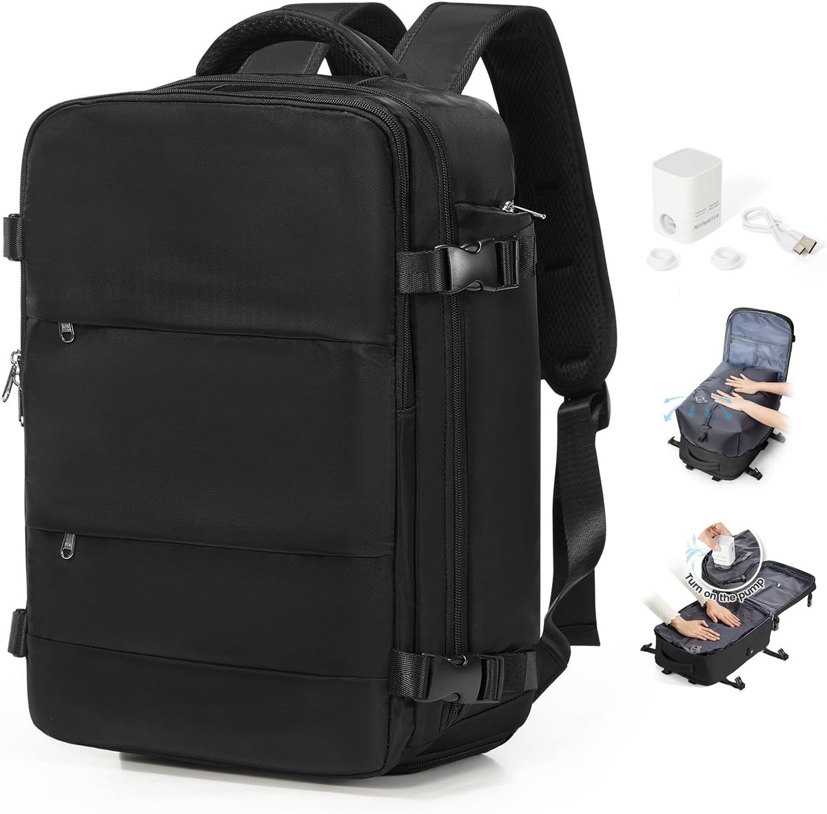 SnelShoppen - Vacuum Backpack met Pomp, Handbagage Rugzak 40x30x20 voor Ryanair, Waterdichte Onderzit Bagage, Reisbagage, Weekendtas, Hiking Rugzak, C