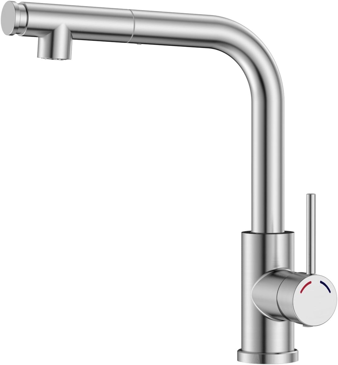 SnelShoppen - Keukenkraan Mixer met Handdouche, Uittrekbaar, 360° Draaiend, Twee Waterstraaltypes, RVS, L-Vorm voor 1 Gat, Hoogte 27,3 cm, Nikkel