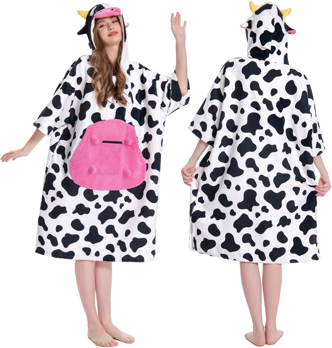 SnelShoppen - OLAOLA Veranderende Badjas Handdoek Poncho, Volwassen Surf Poncho Towel met Hoodie en Pocket, Overmaat Soft Absorberende Sneldrogende Zw