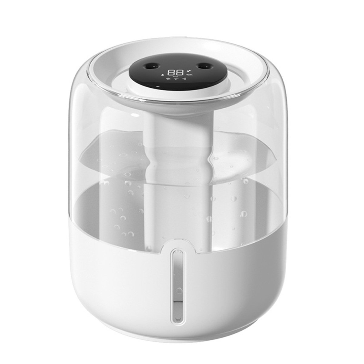 Stille luchtbevochtiger voor thuis (wit) – 6,8 liter, grote capaciteit, dubbele verneveling, USB-voeding, geschikt voor bureau – met digitaal display voor luchtvochtigheid en intensiteitsniveau