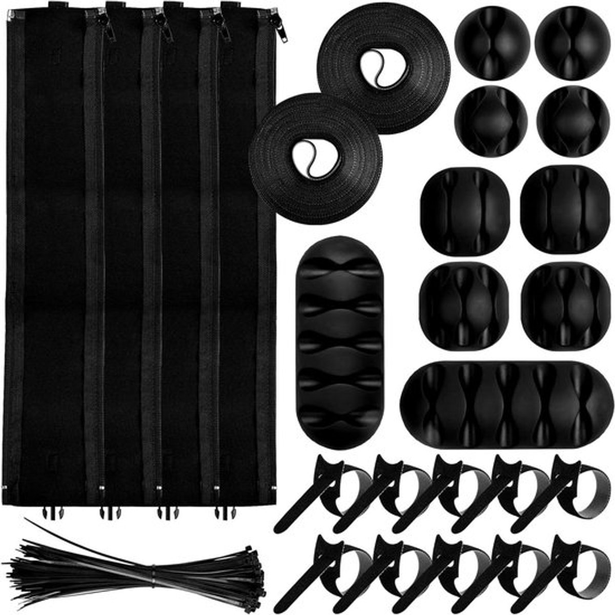 Premium - Kabelmanagement set bureau - Nylon kabelbinders - Kabelhouders - Kabelslang - Zelfklevend - 100 stuks kabelbinders - 10 stuks hersluitbaar - 10 stuks - 4 stuks - 2 rollen.