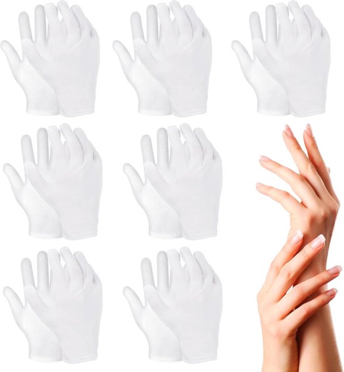 Witte katoenen handschoenen voor eczeem en droge handen, 7 paar, hydraterende handschoenen voor spa 's nachts, ademende werkhandschoenen, zachte handschoenen voor het inspecteren van sieraden,