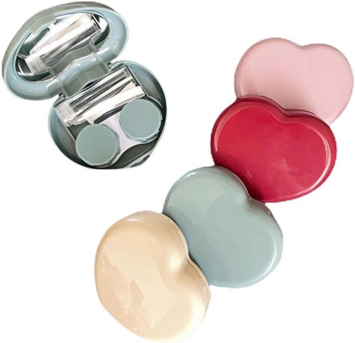 4-pack hartvormige contactlenshouder, reishouder voor contactlenzen, draagbare contactlenspincet, verwijderingstool voor contactlenzen, flessenset met vloeistof voor dagelijks buitenreizen (geassorteerde kleuren 2)