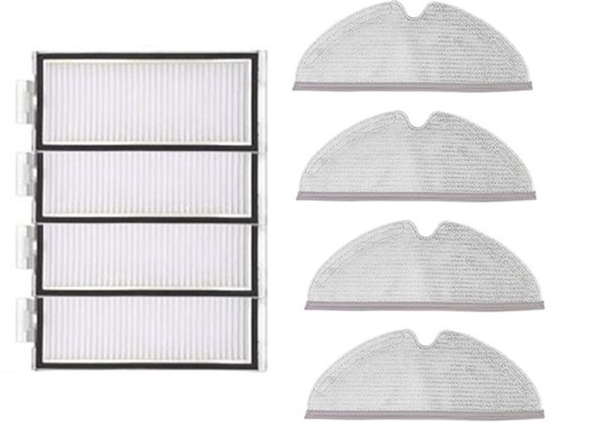 HEPA-filter en wasbare doekjes - geschikt voor Roborock T8/Q7+ / Q7 Max+ robotstofzuigers - reserveonderdelen - schoonmaken - huishoudelijk - set van 8 stuks (4 filters + 4 wasbare doekjes)