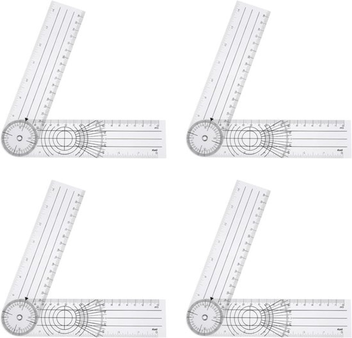 4 stuks Goniometer - Fysiotherapie Kunststof - 360 graden Gradenboog - 7 inch Armen Meten - Vinger-Goniometer - Helder Gradenboog Gereedschap - Vouwbare Heerser - Meting voor School en Kantoor