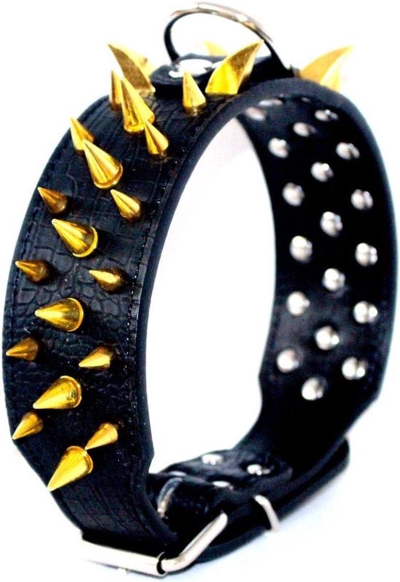 Hondenhalsband met spikes 6 cm breed stijlvolle lederen halsbanden voor middelgrote en grote honden pitbull labrador boxer rottweiler Duitse herder... (L Zwart-2)