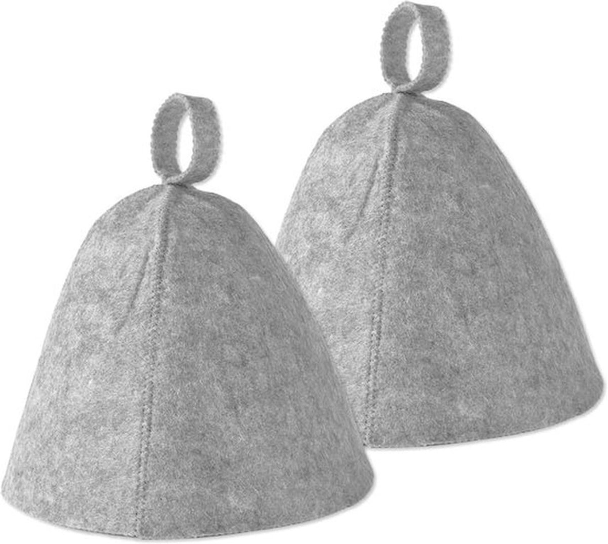 2 Saunahoeden - Hoogte 23 cm - Omtrek hoed ca. 70 cm - Vilten Saunahoed - Stoombad Saunahoed - Vilten Saunahoedset - Stoombad Douche Sauna Accessoires - Universeel - Grijs