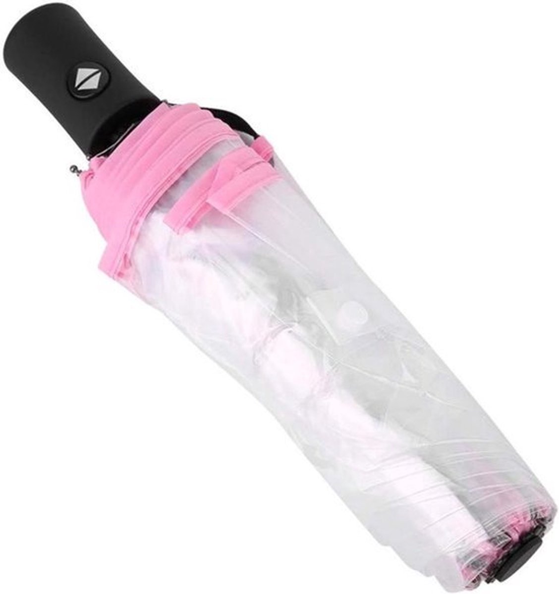Vouwbare en Draagbare Transparante Regenparaplu - Damesmode Huishoudaccessoires (Zwart & Roze)