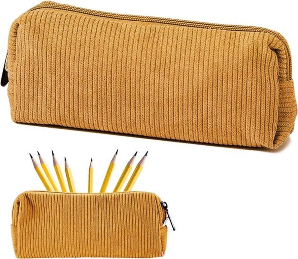 Gemaakt van korduroy – Make-up tas met ritssluiting en cosmetische organizer/pennenzak, geschikt voor kleine meisjes, volwassenen en tieners – Gele korduroy pouch