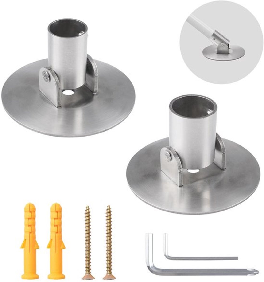 Douchestang Beugel, 2 stuks 26mm Binnen Diameter Titanium Staal Douchestang Enkel Draaibare Flens Douchestang Wandmontage Beugel met Schroeven (Zilver)