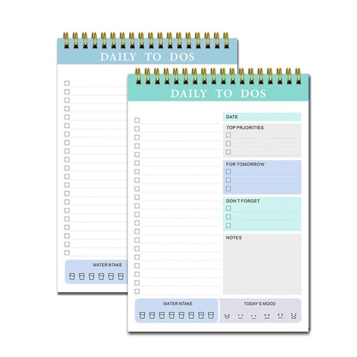 To-Do Notitieboekje - Set van 2, 60 pagina's in totaal, dagplanner zonder datums, helpt je efficiënter te werken en je doelen te bereiken - Blauw