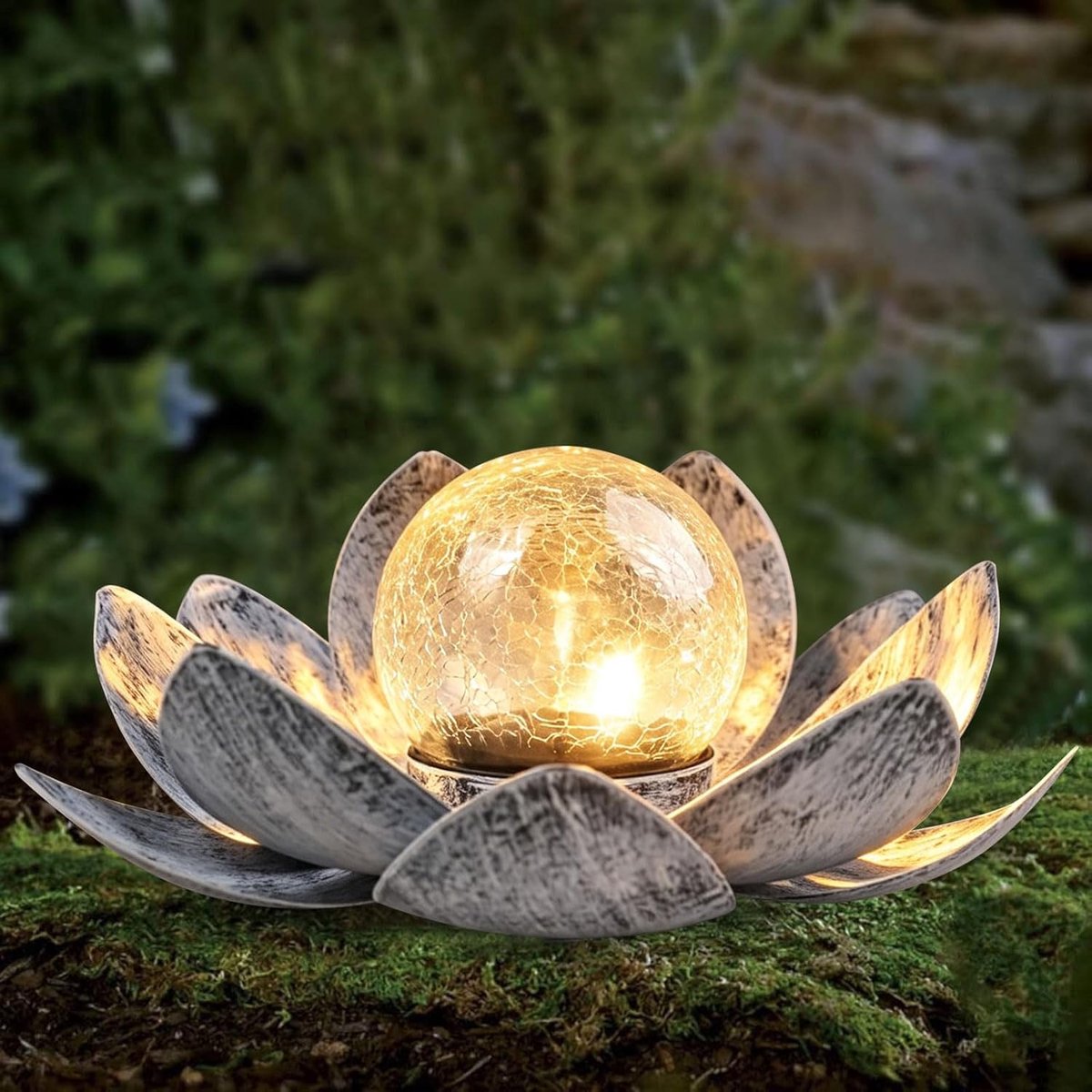 SnelShoppen - Solar Tuinverlichting, Waterdichte Lotus Lampen, Buiten Decoratie met Gebroken Glas Bol, Tuinverlichting voor Tuinen, Energie Klasse A+
