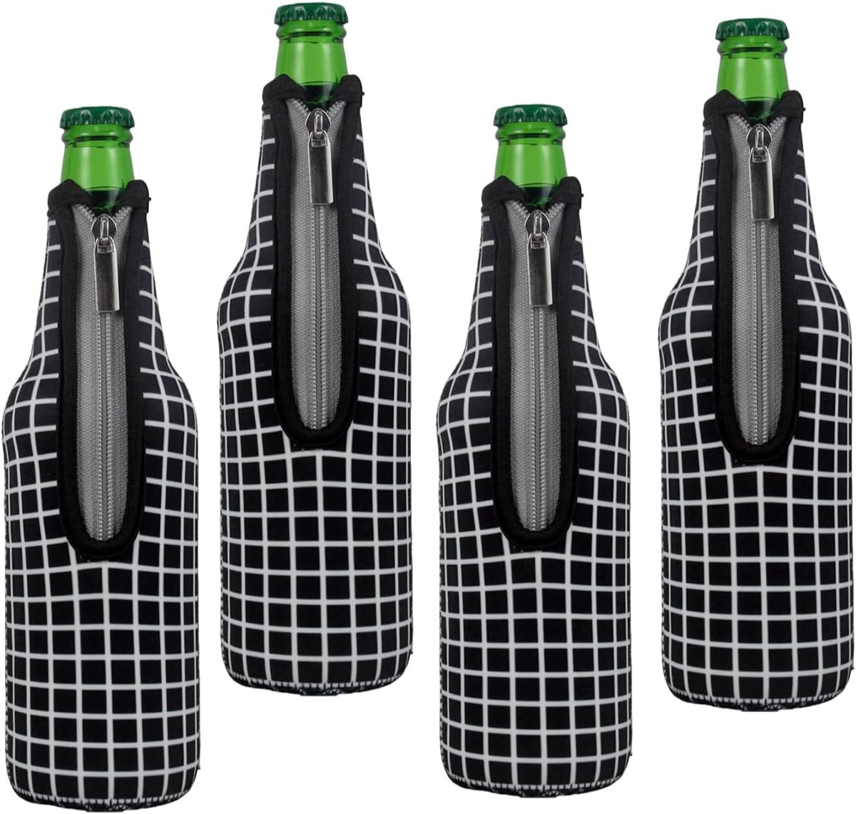 SnelShoppen - Beer Bottle Cooler met Zipper - 17.5oz Geïsoleerde Neopreen Fleshoes - Perfect voor Bier, Cider, Frisdrank en Koel Water - Zwart voor Fe