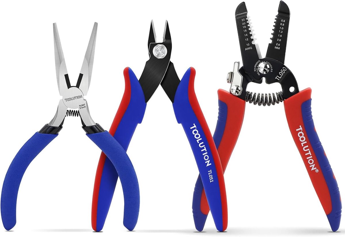 SnelShoppen - 3-delige elektricienstangenset - 7 inch draadstripper, 5 inch punttang, 5 inch draadkniptang - Veerbelast, antislip - Perfect voor elekt