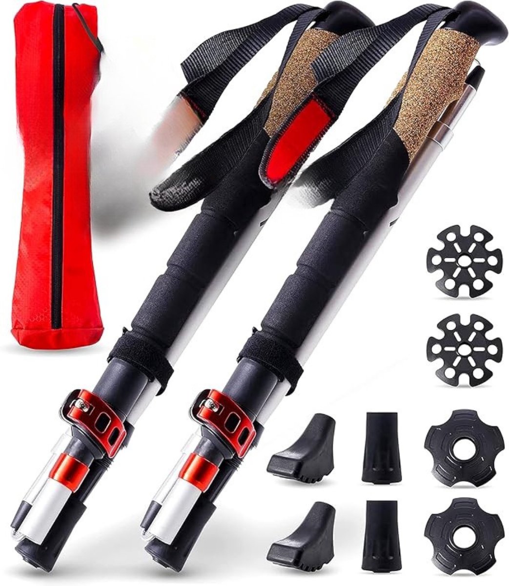 Thuys - Carbon Wandelstokken Opvouwbaar 270g - 110-135cm Verstelbaar - Kurk Handvat - voor Wandelen en Trekking