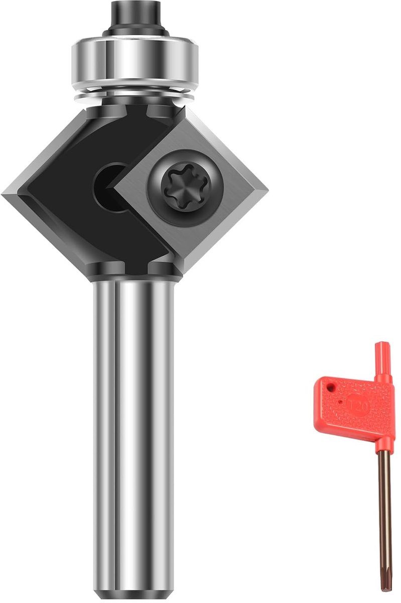 SnelShoppen - Reversible Sheets, 8 mm Shank, 45 graden V-phase Frees, 27 mm Diameter, Houtfrees met 4-zijdige Carbide Snijbladen, Ideaal voor Randbewe