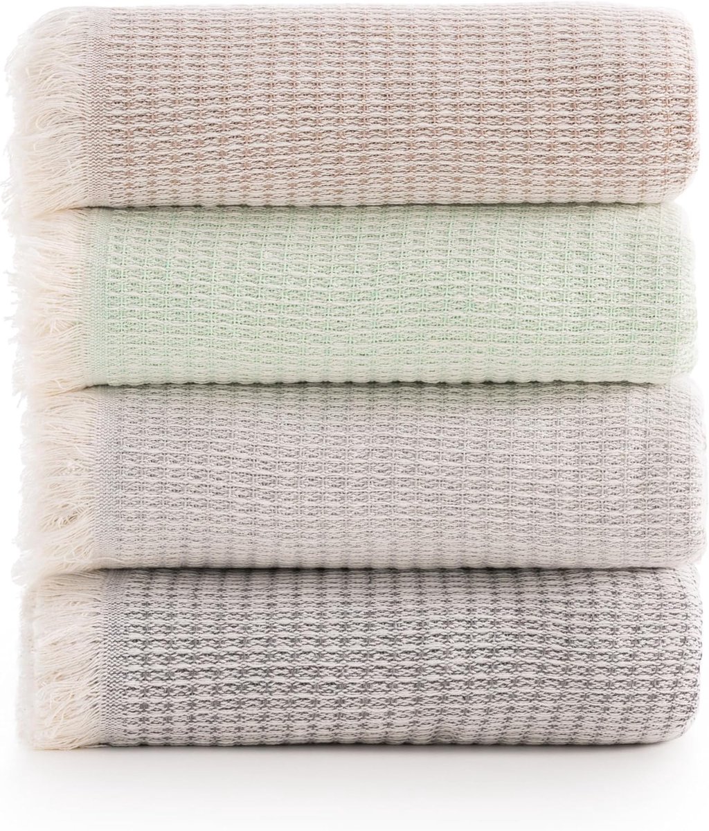 SnelShoppen - Multifunctionele Bedsprei - Sofa Dekentje 125x180 cm - Wafelstructuur - 100% Gerecycled Katoen - Groene Kleur - Ideaal als Bedspreien, S