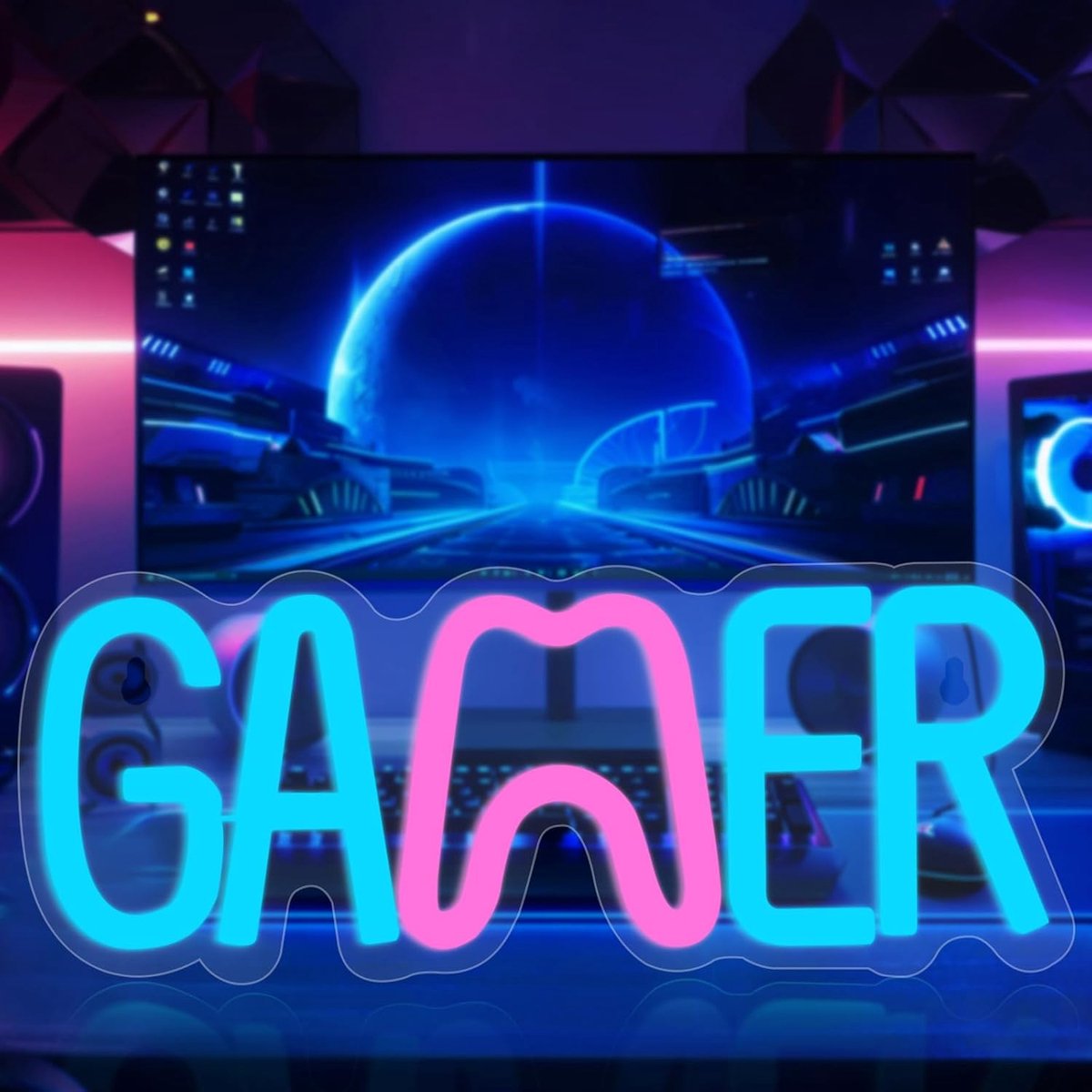 SnelShoppen - HOTUT Gamer Neon Sign LED Neon Light GAMER Blauw & Rood USB Muur Lamp Decoratieve Neon Verlichting voor Game Room en Wand