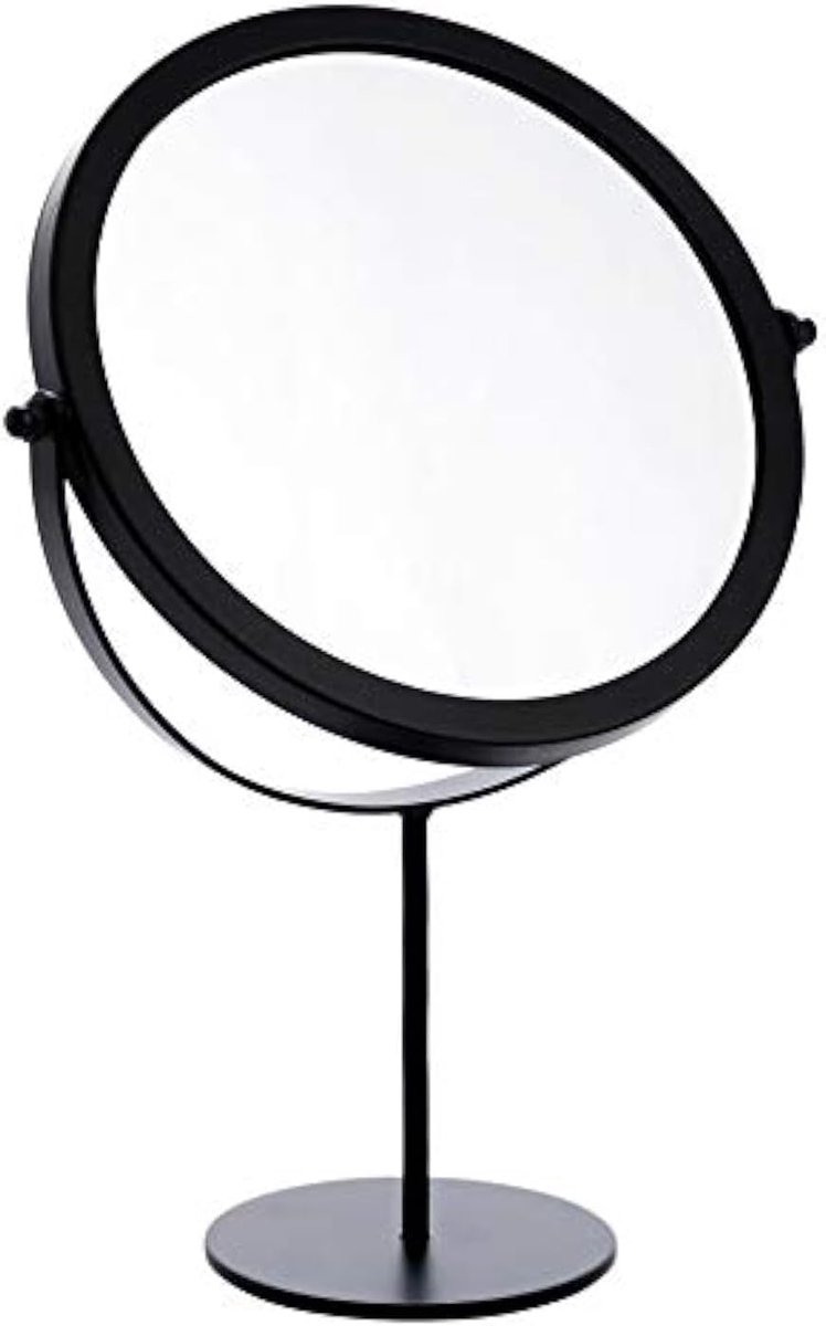 SnelShoppen - Freestanding Tafelspiegel - Verstelbare Rotating Rond Metaal Spiegel 19cm - Zwart - Make-up & Decoratie voor Bureau en Badkamer