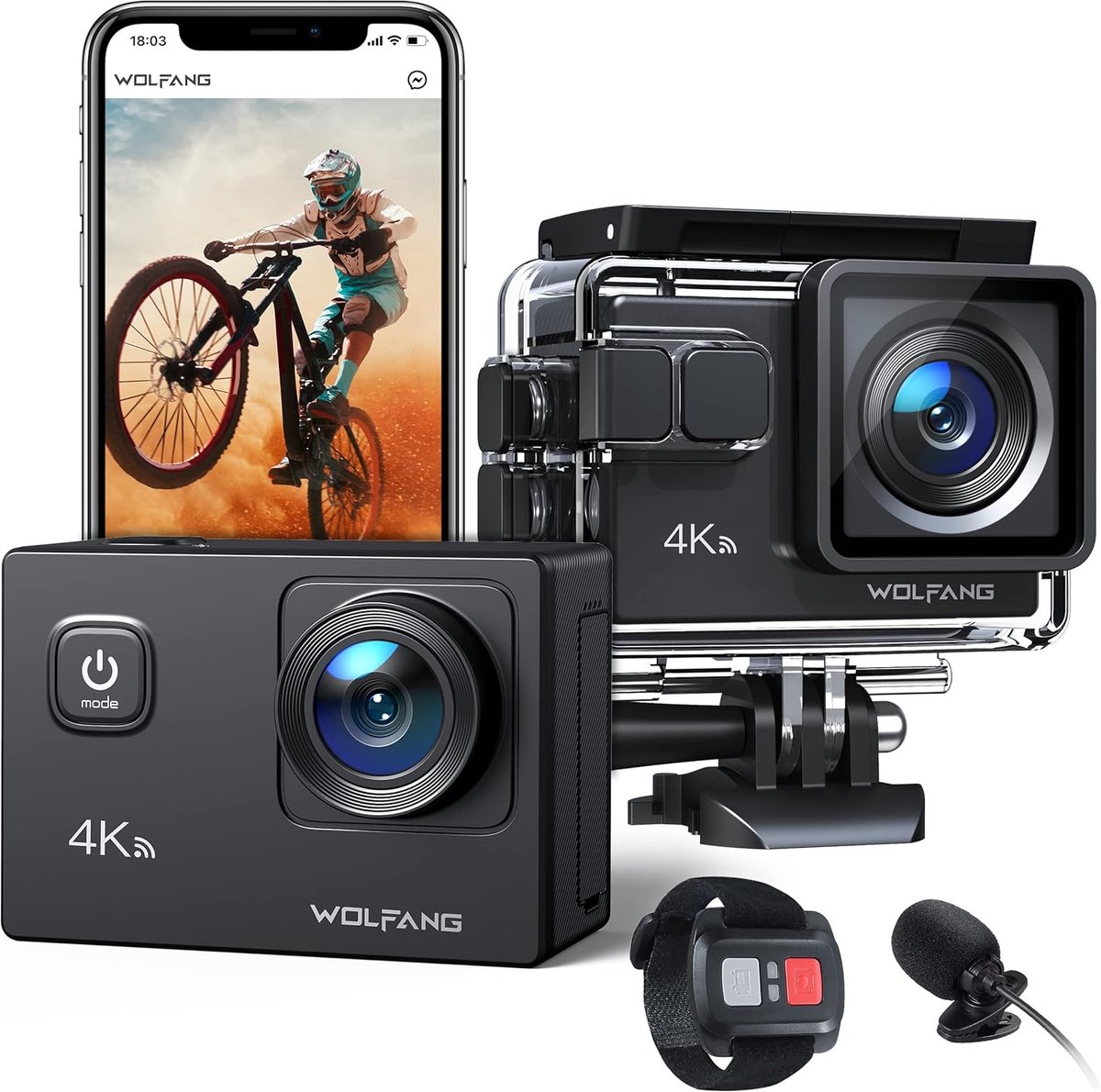 SnelShoppen - Actie Camera 4K 30FPS met 32GB Geheugenkaart, Waterdichte Onderwatercamera tot 40M, Dubbele Microfoon, Afstandsbediening, Anti-Vibratie,