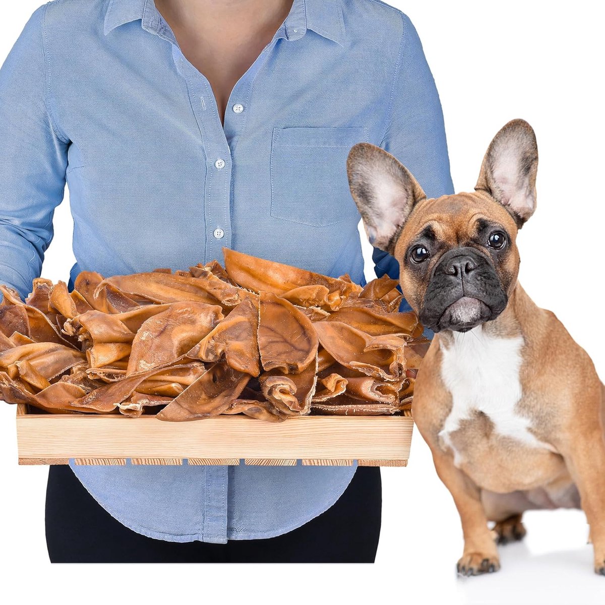 SnelShoppen - Halve Varkensoren voor Honden, 50 Stuks (1 kg), Natuurlijke Kauwsnacks, Graanvrij, Aangevuld met Luchtgedroogd Varkensvlees, Langdurig K