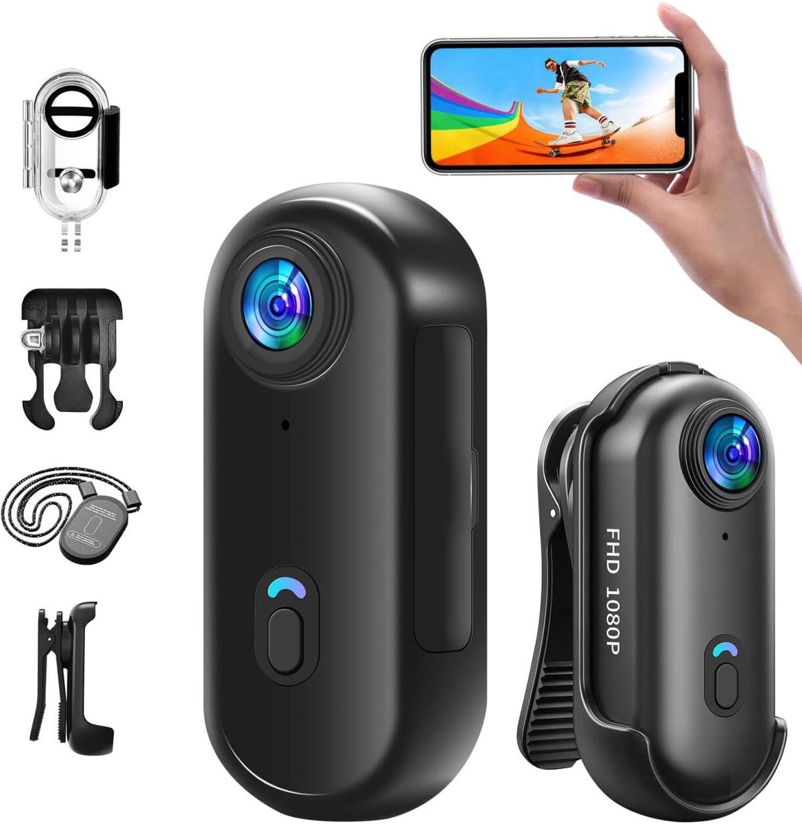 SnelShoppen - Mini Action Cam WiFi 1080p Onderwatercamera - 30m Waterdicht - 64 GB Geheugenkaart - Helmcamera voor Motorfiets/Fiets - Zwart