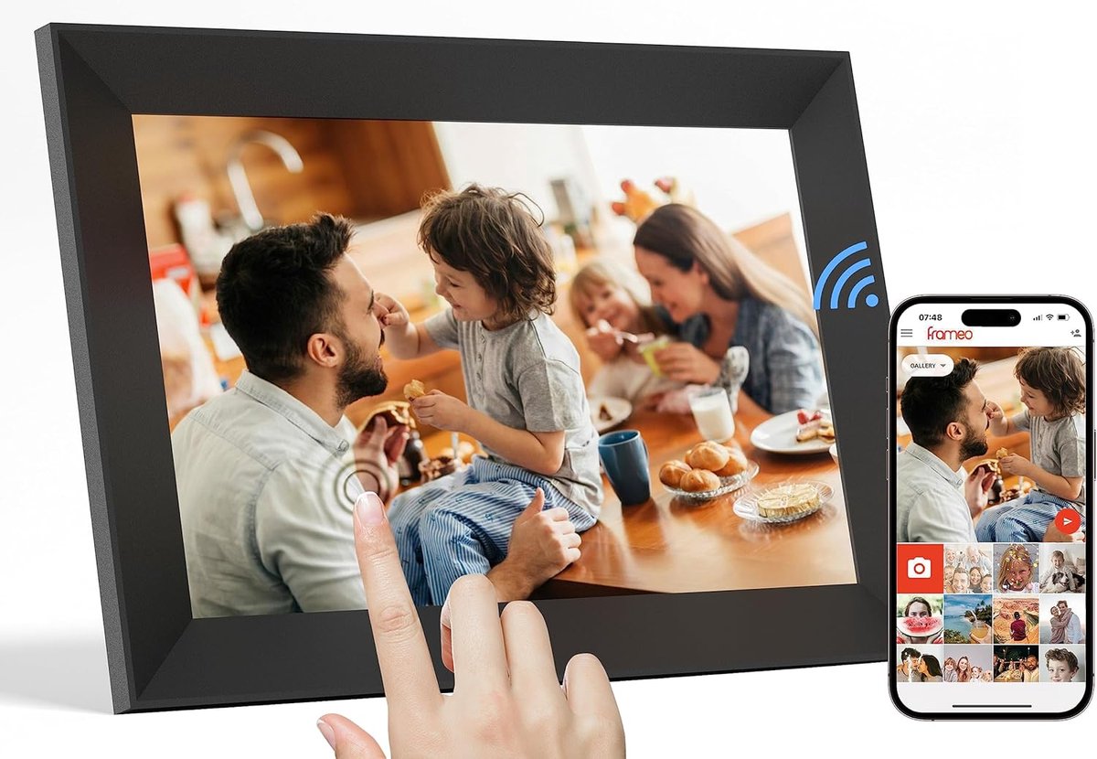 SnelShoppen - Digitale Fotolijst WiFi 10.1 inch Touchscreen - 32GB - Automatisch Roteren - Muurbevestiging - Bekijk Foto's en Video's via Frameo App -