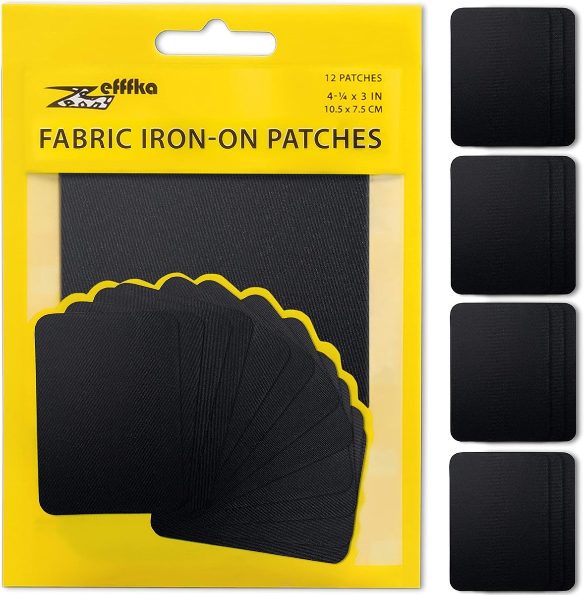 SnelShoppen - Opstrijkbare Patches Katoen 100% Zwart 12 Stuks Sterke Lijm 3 inch x 4-1/4 inch Reparatie Decoratieset voor Kleding en Accessoires