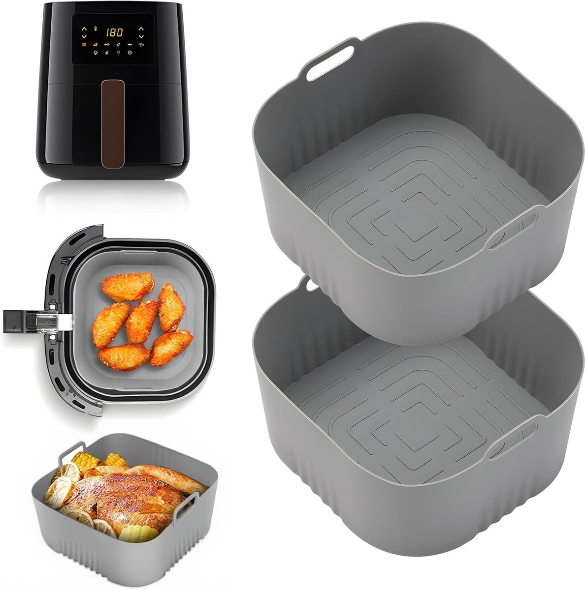SnelShoppen - Siliconen bakvorm voor heteluchtfriteuse accessoires, 2 stuks herbruikbare siliconen vormen, ideaal voor koken en bakken, verhoogde luch