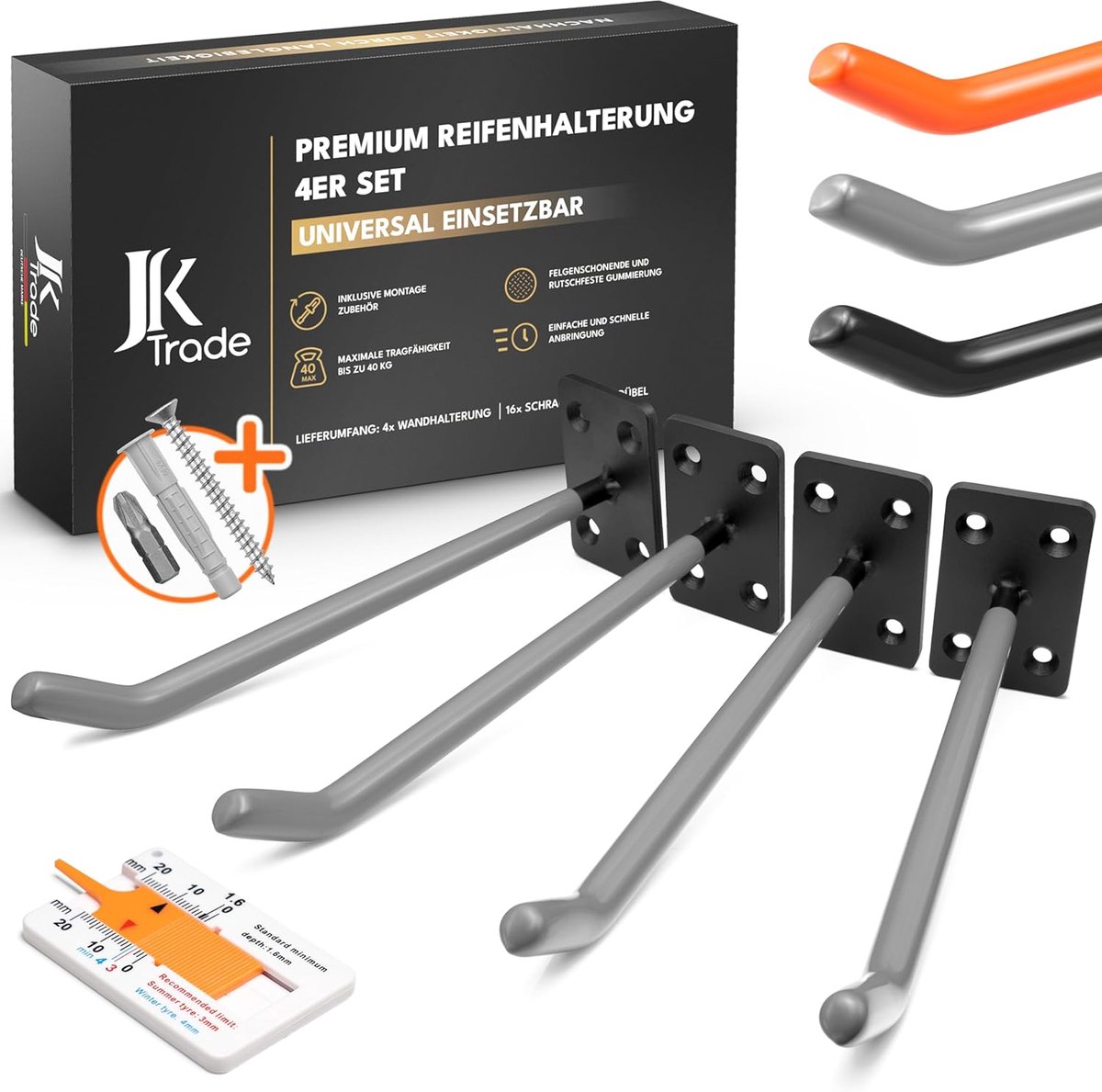 SnelShoppen - Set van 4 Wandhouders voor Autovelgen - Velgenbeschermer incl. Schroeven en Pluggen - Voor Aluminium Velgen, Tuingereedschap - Max 40 kg