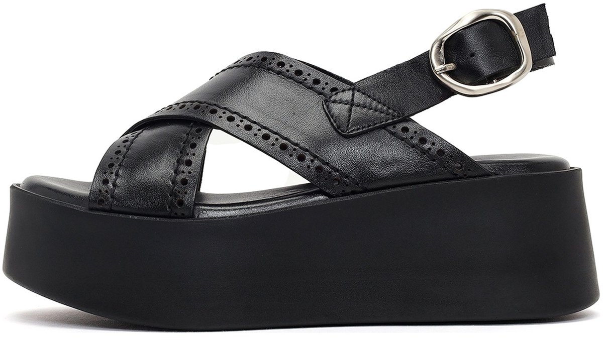 DERIMOD Sandalen Met Sleehak Leren Wedge Sandalen