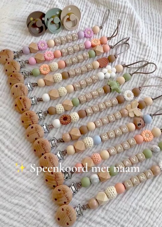 May Mays - Speenkoord met Naam - Giraf Bruin Geel - Gepersonaliseerde Speenketting Baby - Kraamcadeau Pasgeborene - Babyshower Cadeau - Newborn Gift - Siliconen letterkralen — afbeelding 3