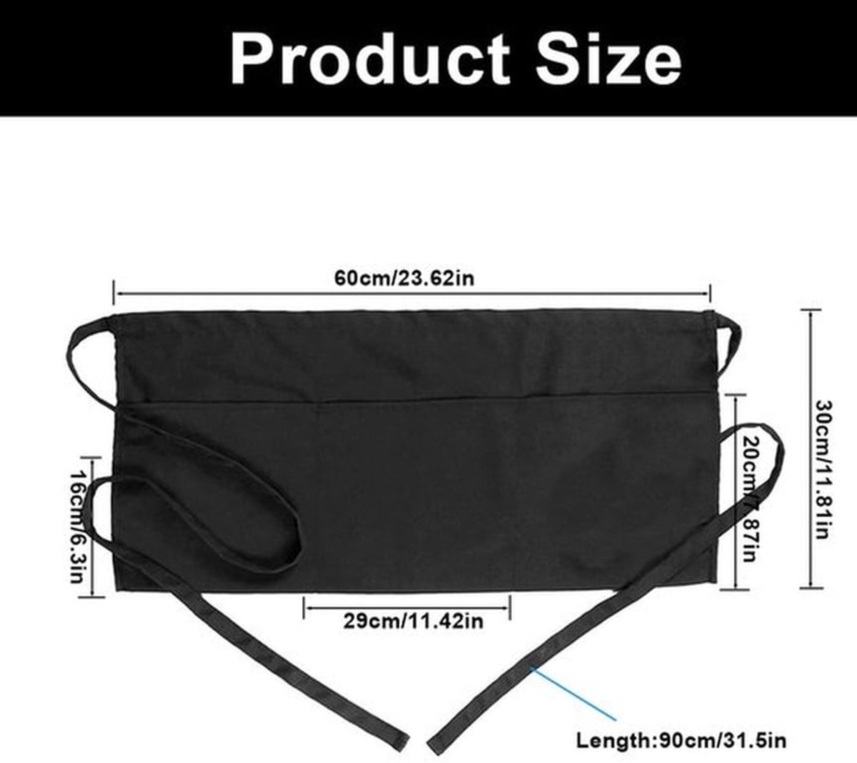 Schorten 3 stuks - Waterdicht - Polyester - 3 zakken - Korte horeca schorten - 60 x 30 cm - Verstelbare riem - Keukenschort