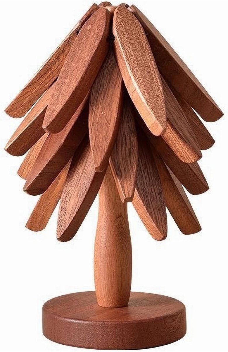 Houten onderzetters in de vorm van een boom met standaard- set van 3- opvouwbare onderzetters in boomvorm voor keuken- servies- theepotten en kommen (walnoot) — cadeau in Koken & Dineren - foto 3
