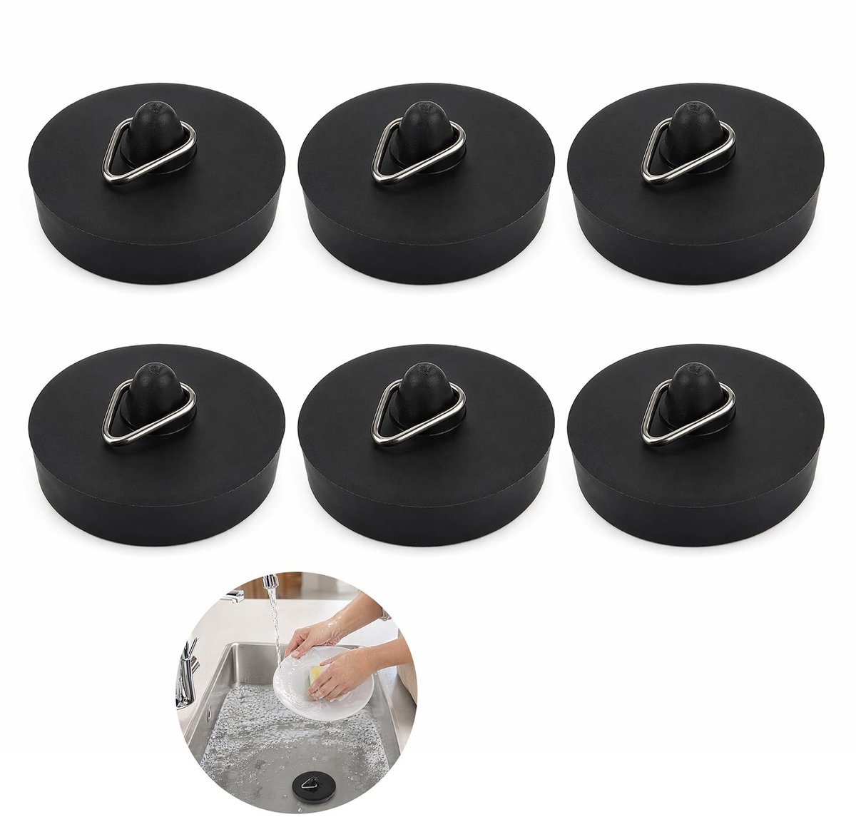 Solidchoice - Set van 6 Rubber Gootsteenstoppen met Ophangring