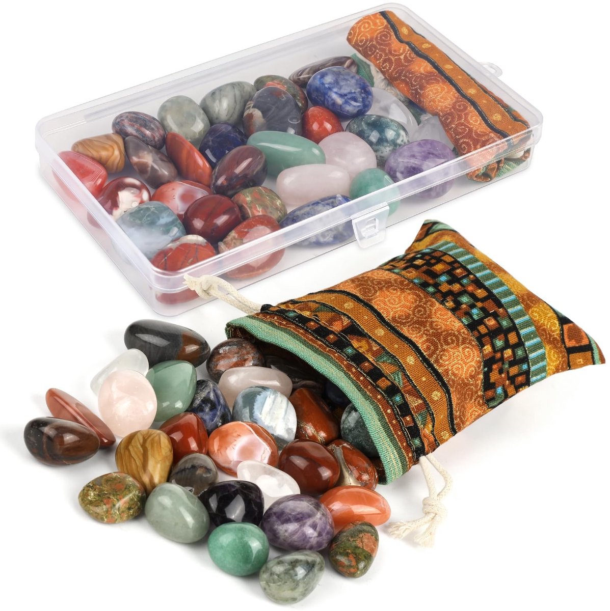 Solidchoice - 300 g Gepolijste Edelstenen met Opbergtas en 15 Modellen