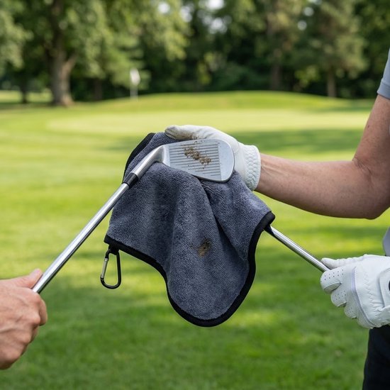 Golfhanddoek grijs microvezel golfhanddoek unisex met karabijnhaak opvouwbaar sneldrogend superabsorberend 15 x 15 cm compacte reinigingsdoek geschikt voor golfbag golf accessoires — afbeelding 5