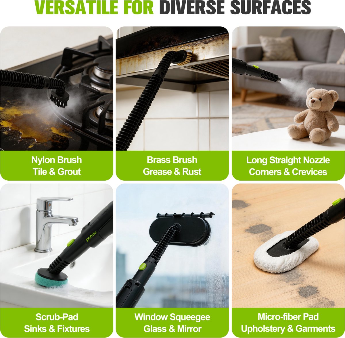 iSUNEX - Portable Steam Cleaner - Draagbare stoomreiniger -1500W, 1.6 L, Tot 60 minuten - Stomer voor Keuken - 10s Heat-Up - 3-Level Adjustable Handle