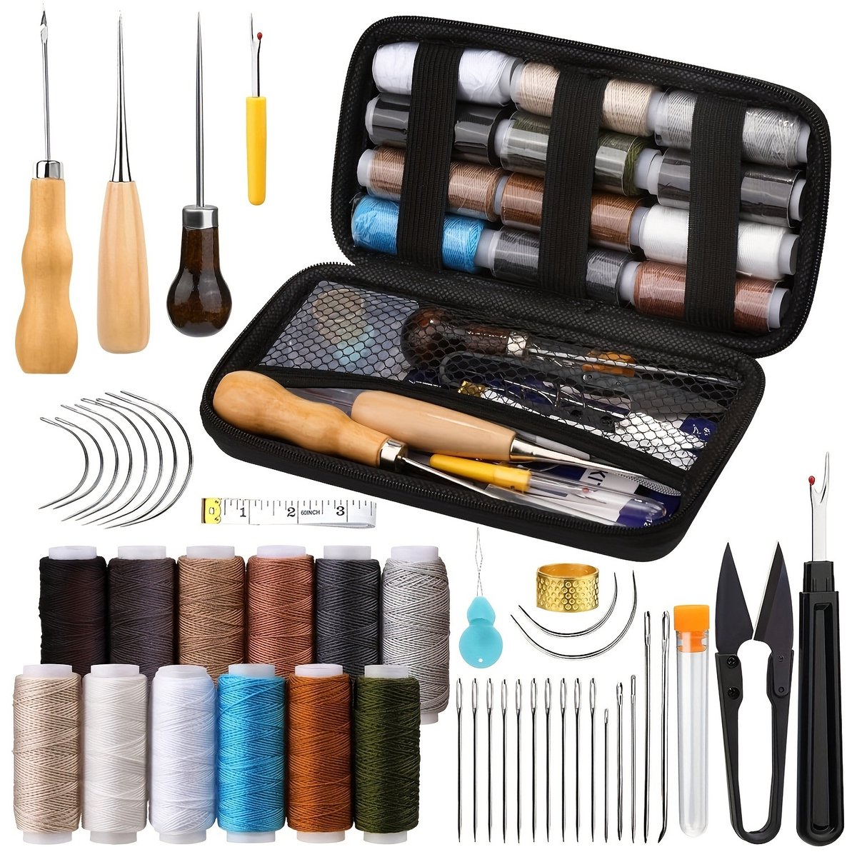 Claoner Zwaar draadloos stikset - naald en draadset - met decoratieve draadnaald stikspoon geschikt voor autozitjes - vloerkleding - schoenen - tasjes en DIY handwerk.