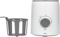 Witte Alecto flessenwarmer met grijze draaiknop en een grijze mandhouder ernaast.