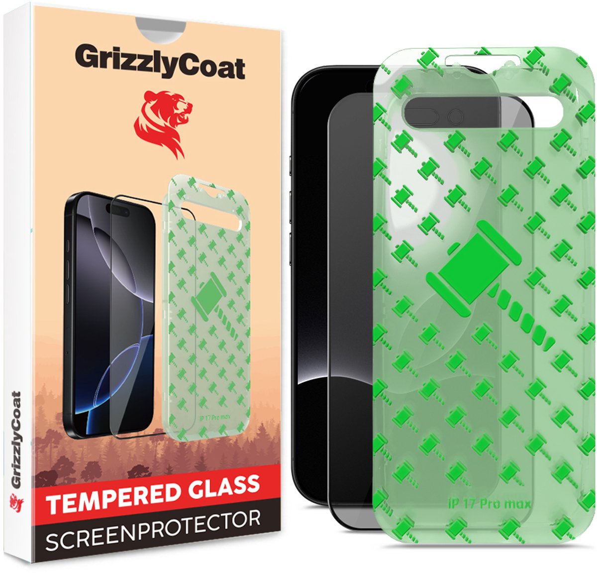 GrizzlyCoat Screenprotector geschikt voor Apple iPhone 17 Pro Hybrid Glass | GrizzlyCoat Easy Align Screenprotector - Case Friendly + Installatie Frame