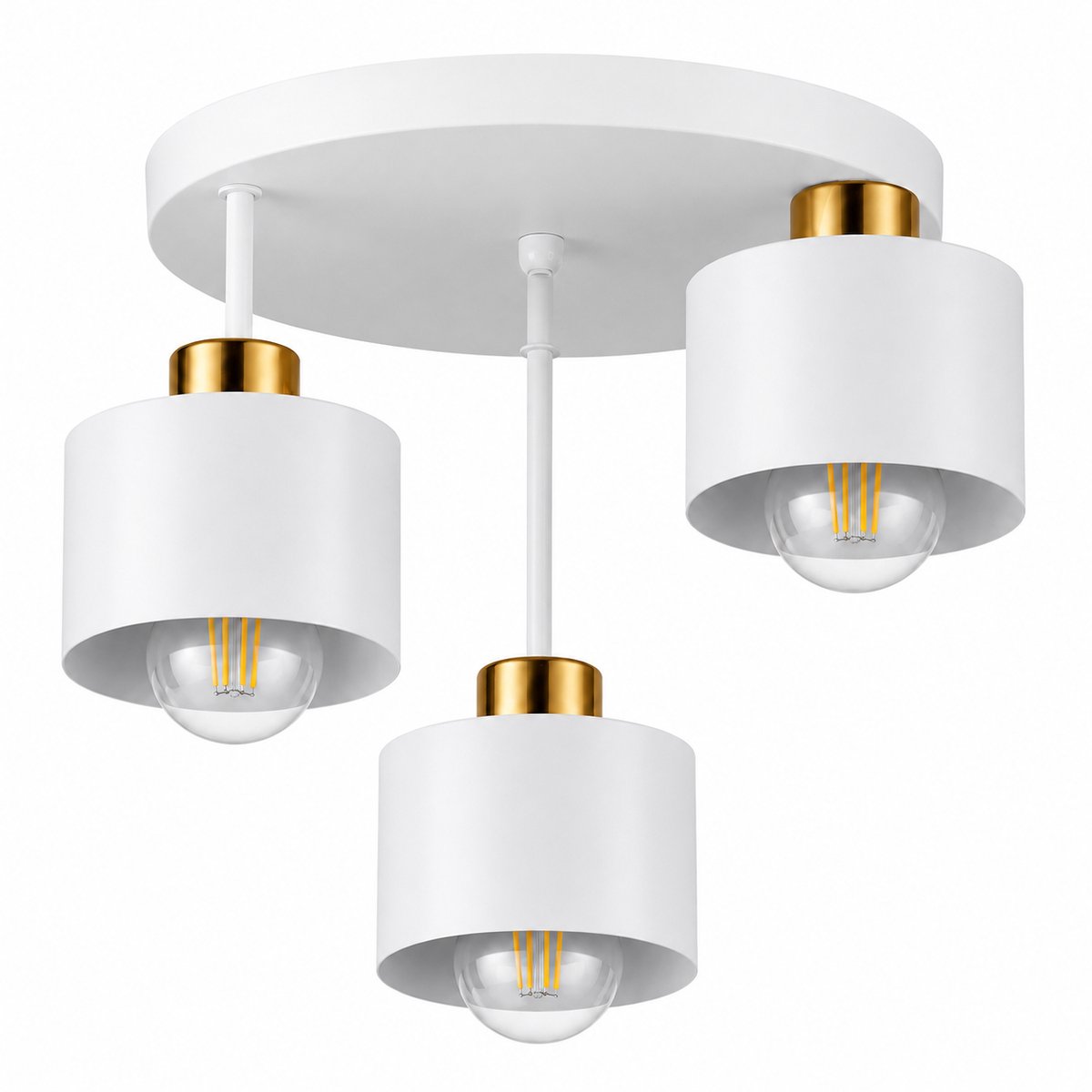 ZoeZo Industriële Plafondlamp 3-lichts - Plafond verlichting - Plafonnière - 3 x E27 - Metaal - Exclusief Lichtbronnen - Wit/Goud
