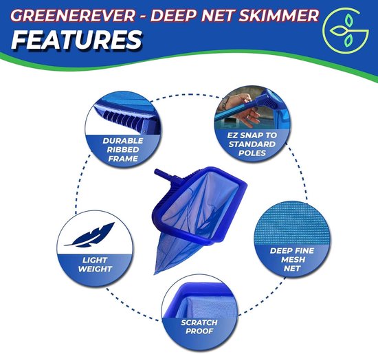 Pool Skimmer Net - Blauw - 50 cm - Heavy Duty Bladreinigingshark met Fijn Gaas - Voor Zwembaden, Hot Tubs en Vijvers — afbeelding 2