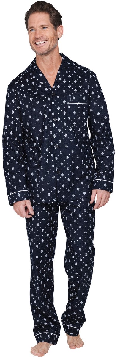 Flanellen heren doorknoop pyjama donkerblauw Robson Blauw man 58