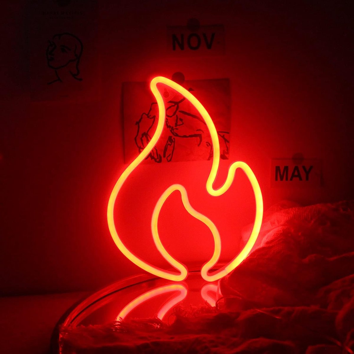 Wand Neon Bord in Vlamvorm, Rode Neon LED Verlichting, Sfeerlamp Nachtlampje, Decoratieve Verlichting voor Huis, Bar, Restaurant en Winkels
