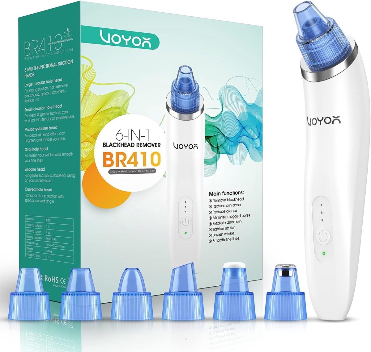 Comedon Printer Vacuum Suction Gezichtsreiniger - Elektrische Acne Extractor Kit met 6 Microkristallijne Koppen voor Effectieve Verwijdering van Mee-eters en Onzuiverheden